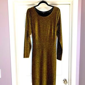 Size 20 Metallic Gold Shimmering Tie Waist Midi Dress — Never Worn